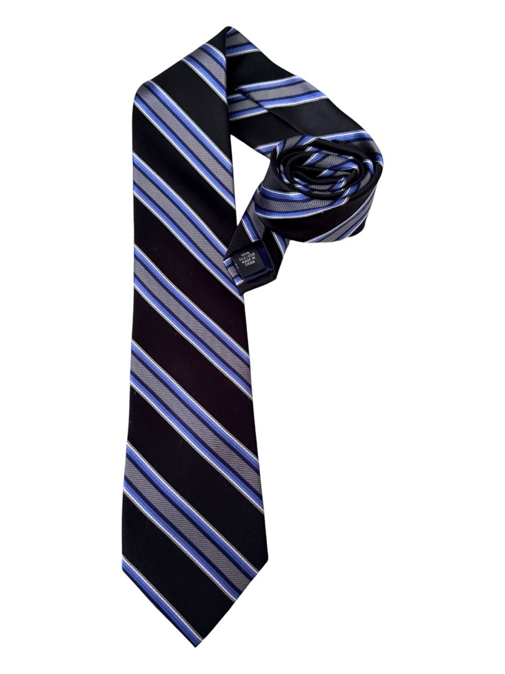 Michael Kors Black Tie with Blue and Silver Stripe Pattern